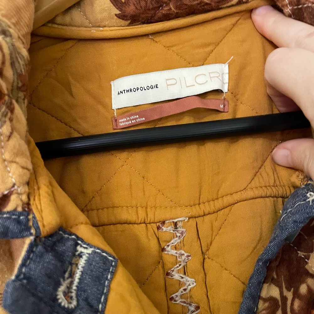NWT Anthropologie Abigail Mustard and Denim Quilted Shirt Jacket - Picture 9 of 12